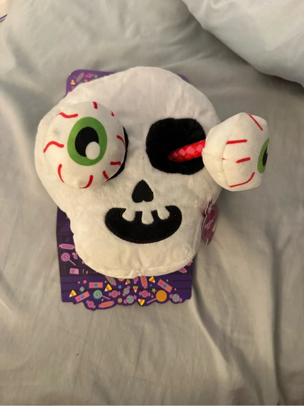 Bark White Skull Plush Toy with Green Eyeballs